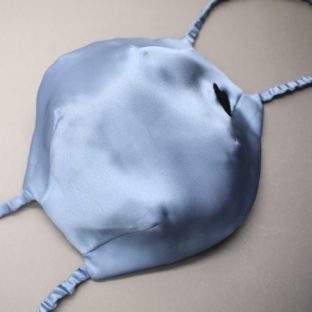 メンズ用　シルク100% なめらかマスク　無地ブルー