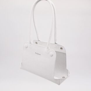 オートクチュールバッグ《Hana》レザーパーツ　ホワイト（麦の穂柄）Mサイズ