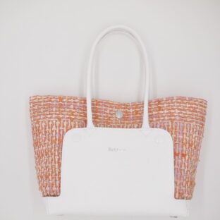 【雑誌エクラ4月号掲載商品】オートクチュールバッグ《Hana》　布・革セット　リントンツイード オレンジ　Mサイズ